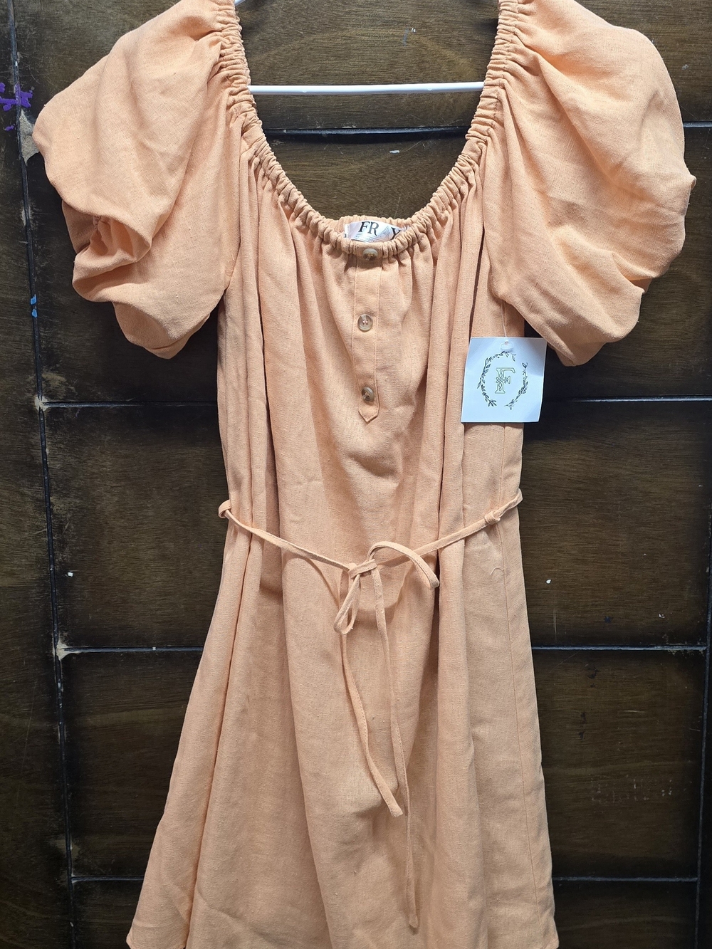 Fray Peach Mini Dress with Puff Sleeves Fray M Nwt